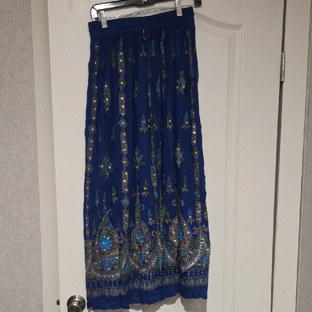 Embroidered Blue Maxi Skirt